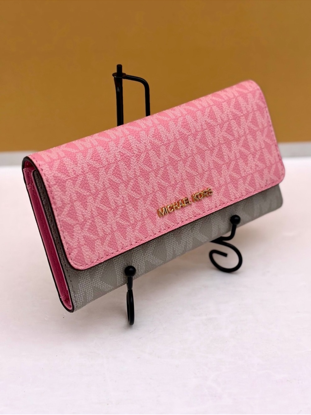 Michael Kors Pink & Gray Signature Trifold Wallet - Picture 10 of 11